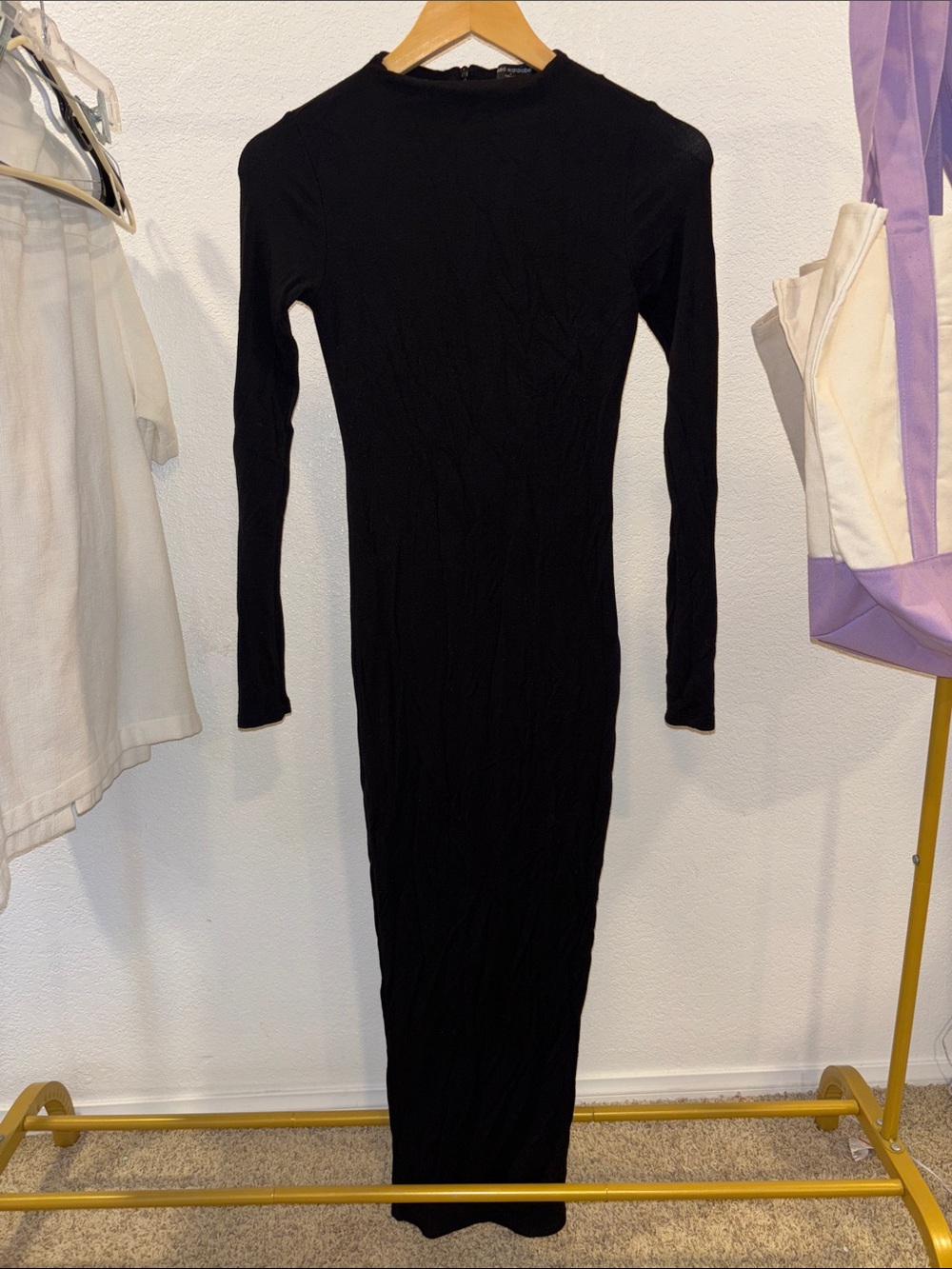 naked wardrobe Black Long-Sleeve Bodycon Maxi Dress